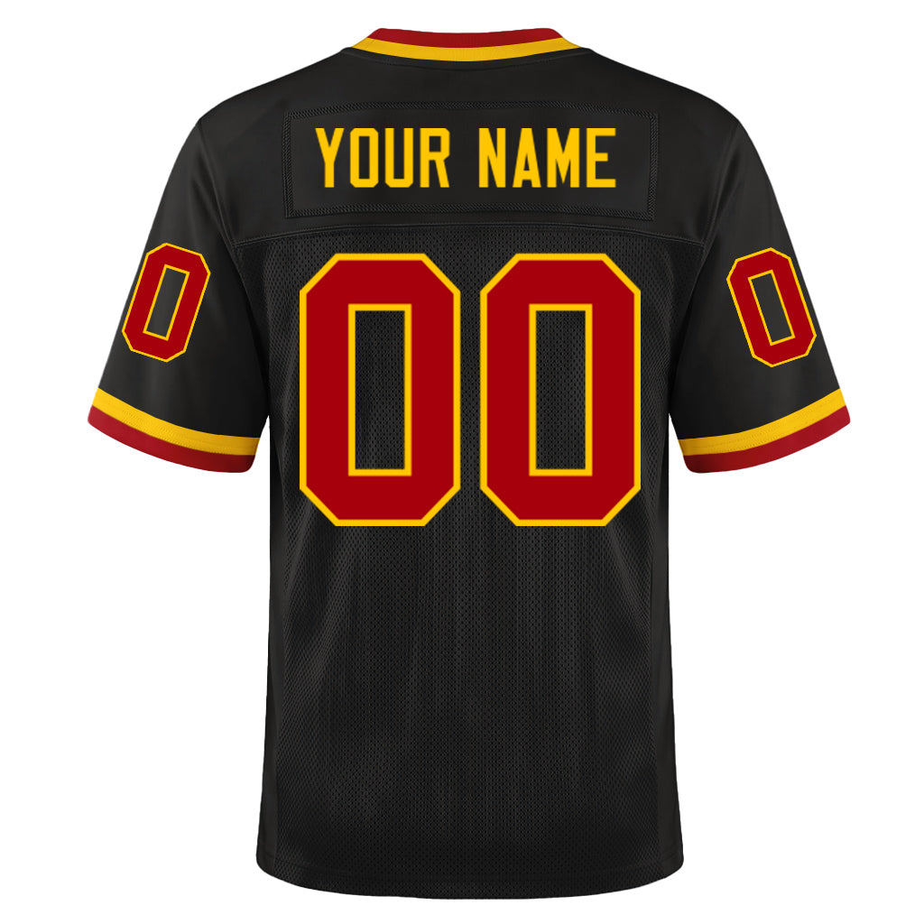 Custom Black Red-Gold Mesh Throwback Mesh Football Jersey