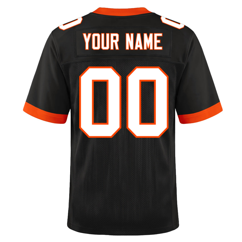 Custom Black White-Orange Mesh Football Jersey