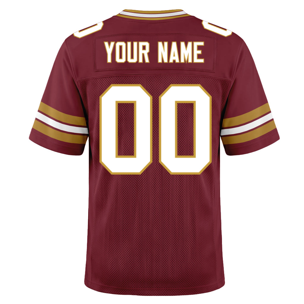 Custom Burgundy White-Old Gold Mesh Football Jersey
