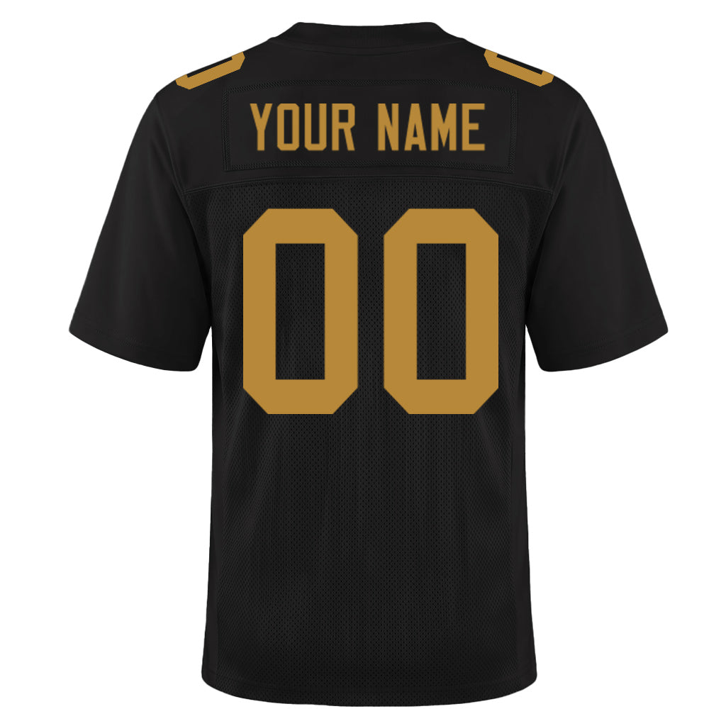 Custom Black Old Gold Mesh Football Jersey