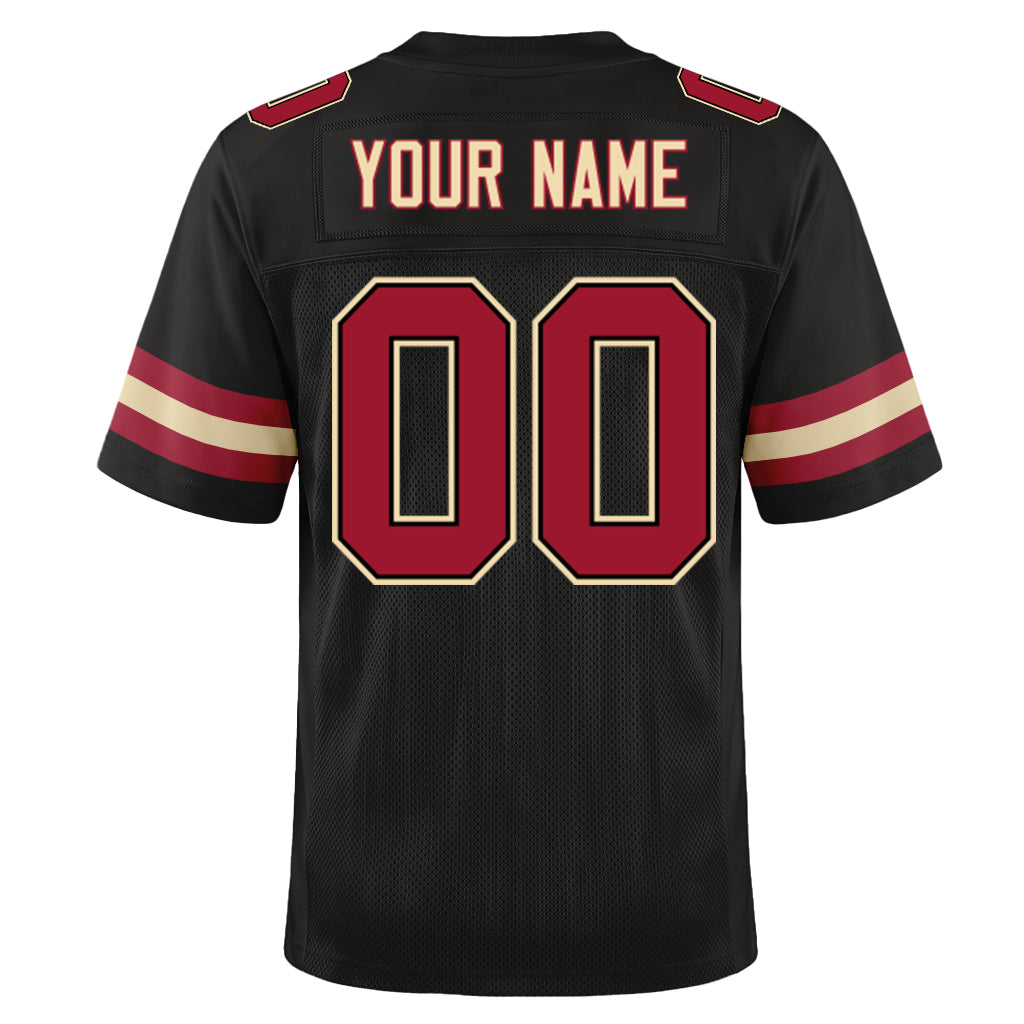 Custom Black Cardinal-Cream Mesh Football Jersey