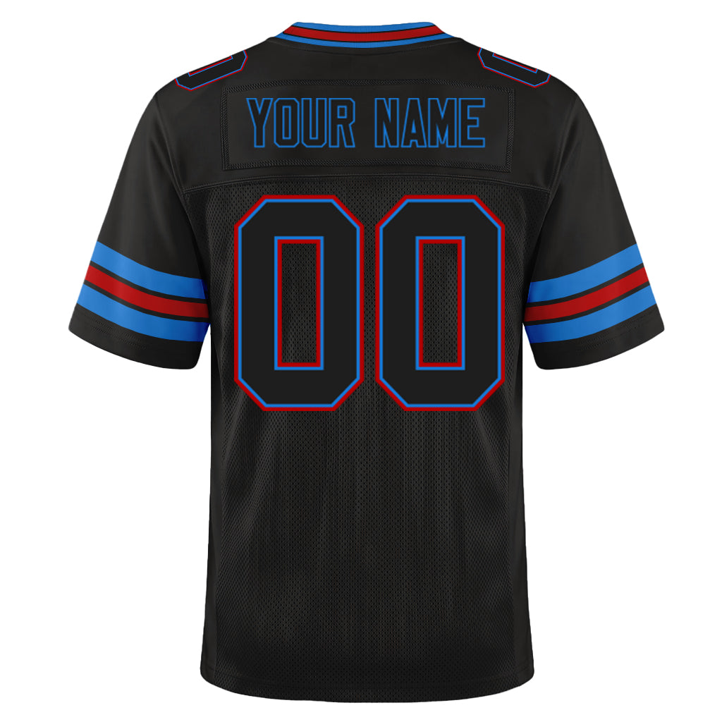 Custom Black Electric Blue-Red Mesh Football Jersey