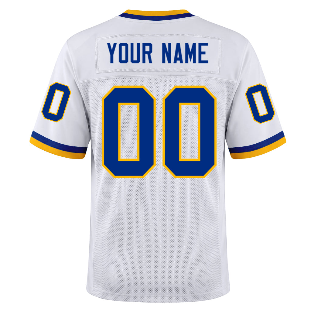 Custom White Royal-Gold Mesh Football Jersey