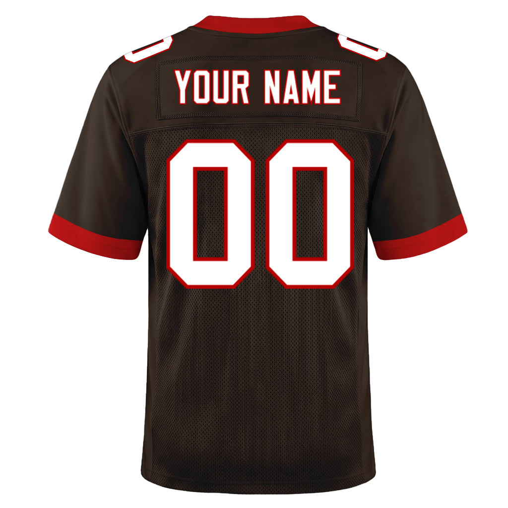 Custom Brown White-Red Mesh Football Jersey
