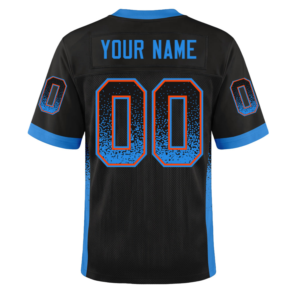 Custom Black Electric Blue-Orange Mesh Drift Fashion Mesh Football Jersey