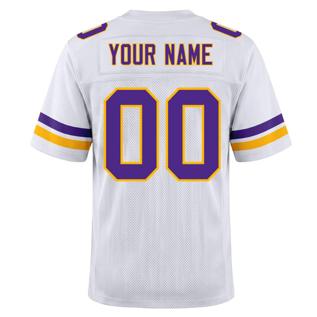 Custom White Purple-Gold Mesh Football Jersey