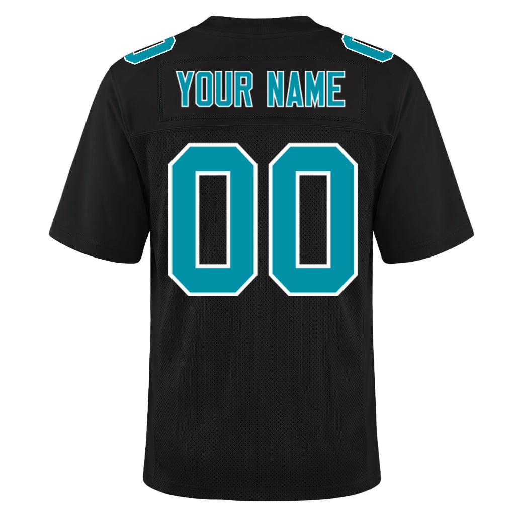 Custom Black Teal-White Mesh Football Jersey