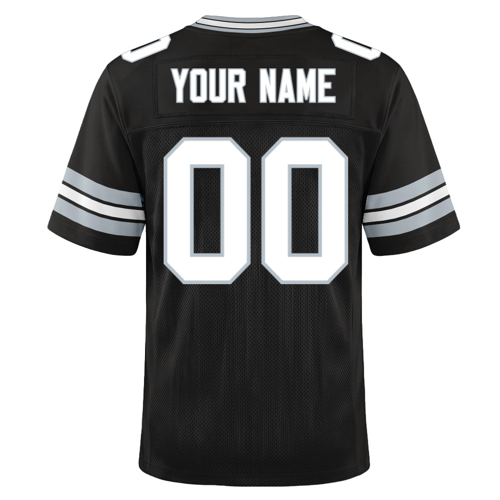 Custom Black White-Silver Mesh Football Jersey