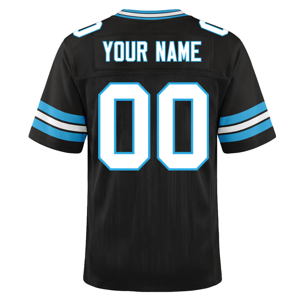 Custom Black White-Sky Blue Mesh Football Jersey