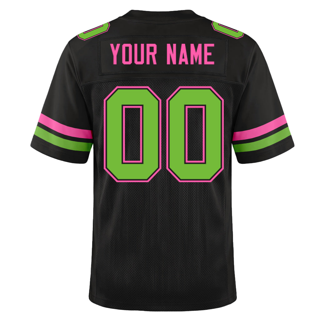 Custom Black Neon Green-Pink Mesh Football Jersey