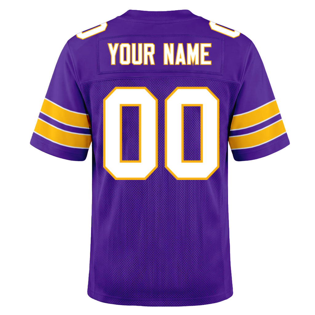 Custom Purple White-Gold Mesh Football Jersey