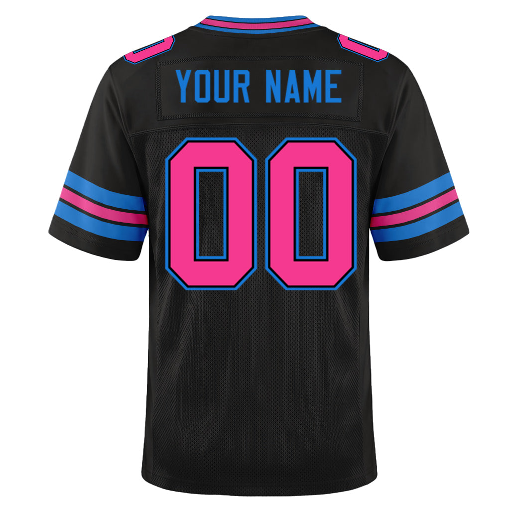 Custom Black Pink-Electric Blue Mesh Football Jersey