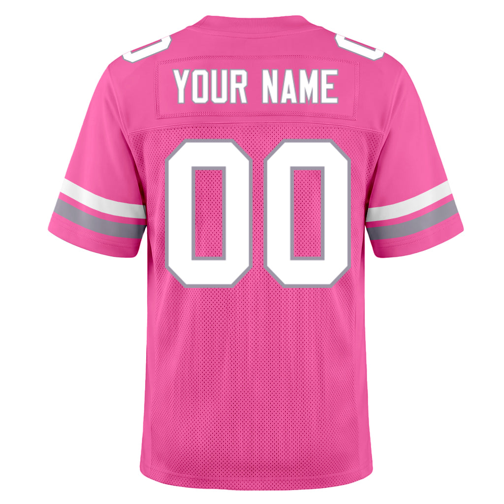Custom Pink White-Light Gray Mesh Football Jersey