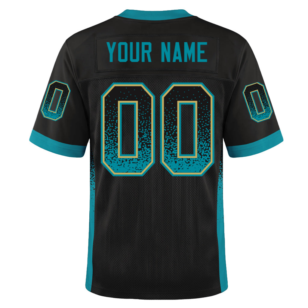 Custom Black Teal-Old Gold Drift Fashion Custom Name Mesh Football Jersey