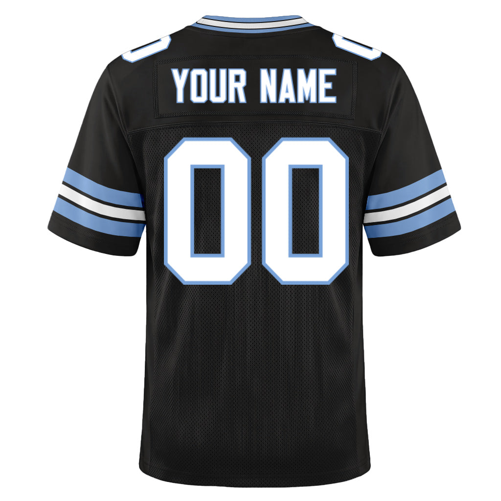 Custom Black White-Light Blue Mesh Football Jersey
