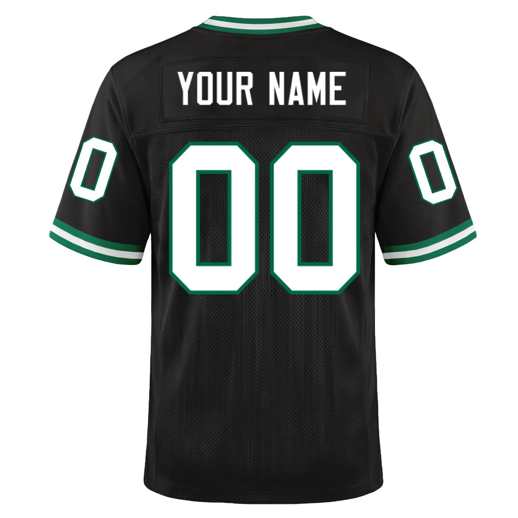 Custom Black White-Kelly Green Mesh Throwback Mesh Football Jersey