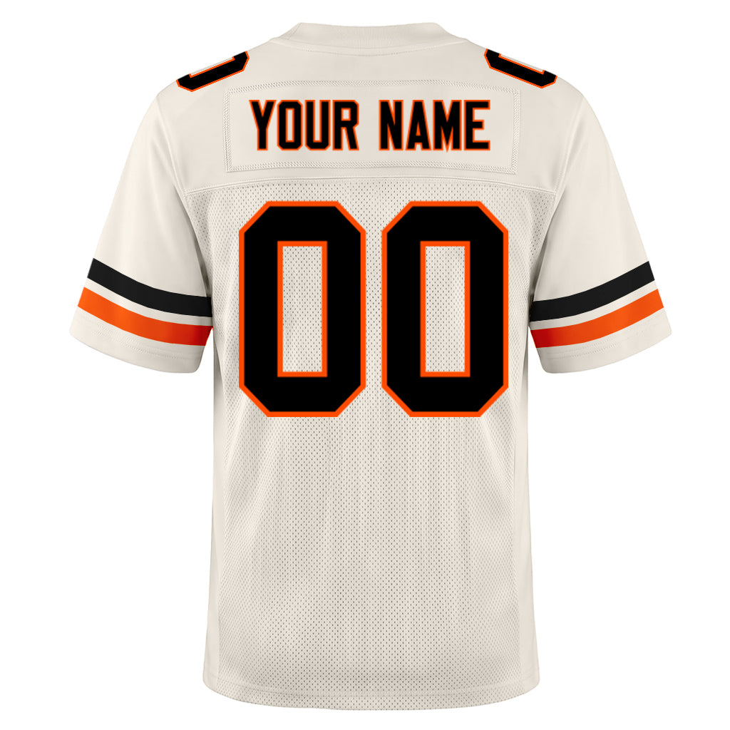 Custom Cream Black-Orange Mesh Football Jersey