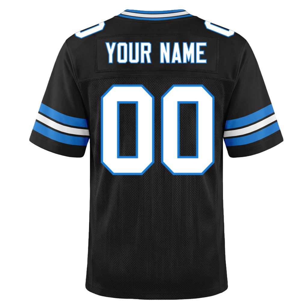 Custom Black White-Electric Blue Mesh Football Jersey