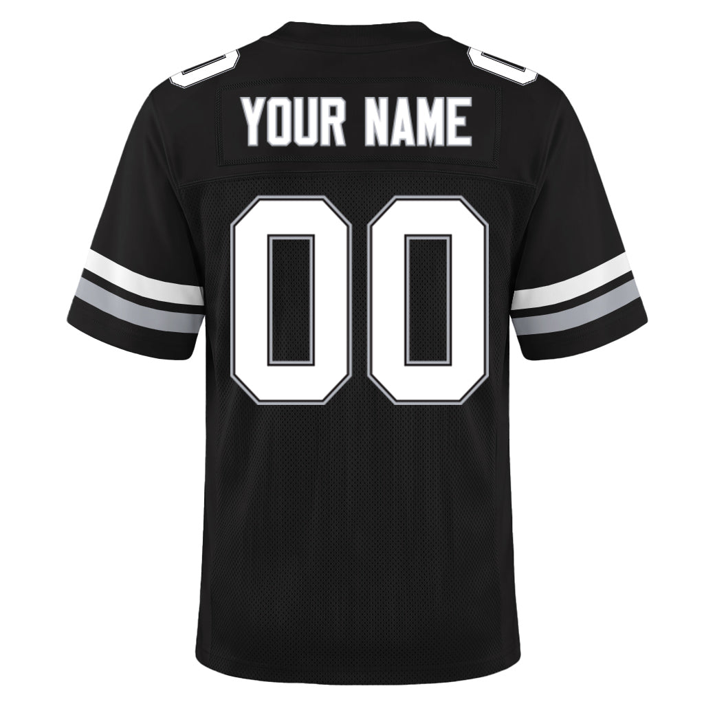 Custom Black White-Gray Mesh Football Jersey