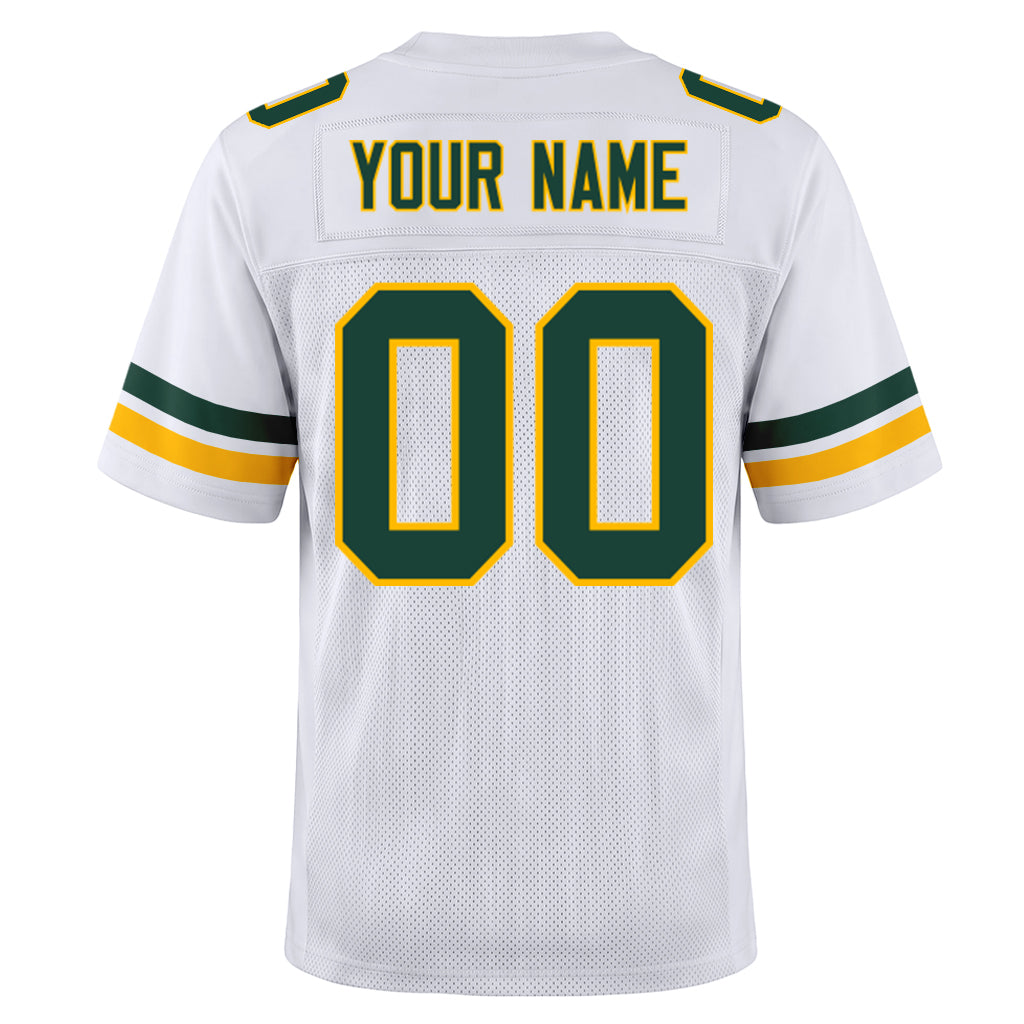 Custom White Green-Gold Mesh Football Jersey