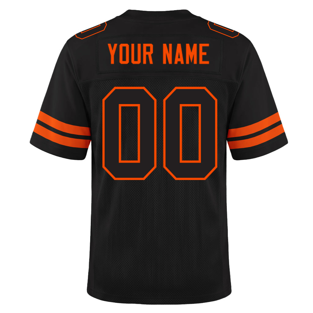 Custom Black Black-Orange Mesh Football Jersey