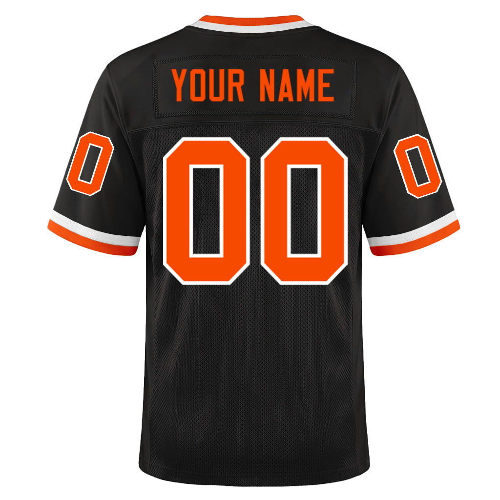 Custom Black Orange-White Mesh Throwback Mesh Football Jersey