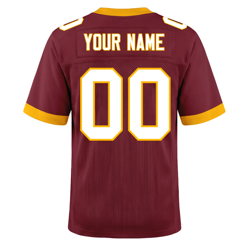 Custom Burgundy White-Gold Mesh Football Jersey
