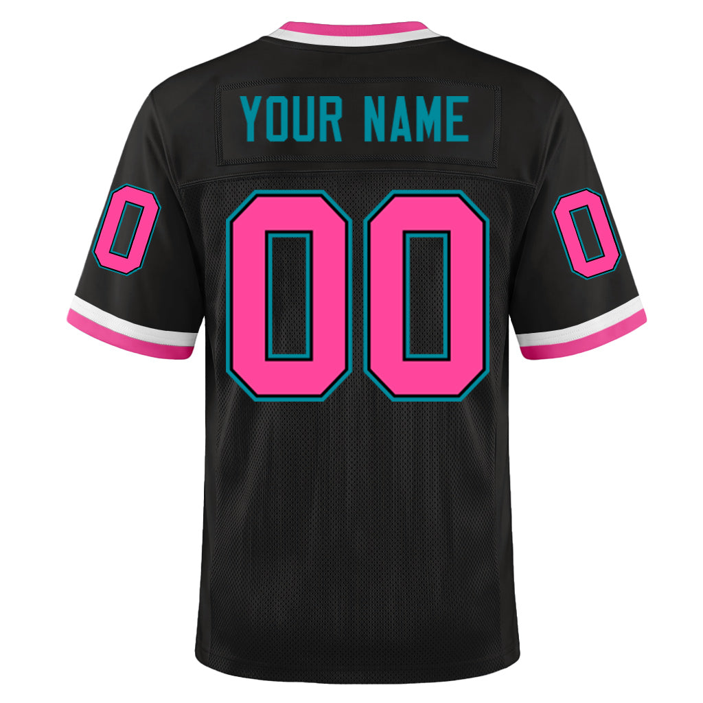 Custom Black Pink-Teal Mesh Throwback Mesh Football Jersey