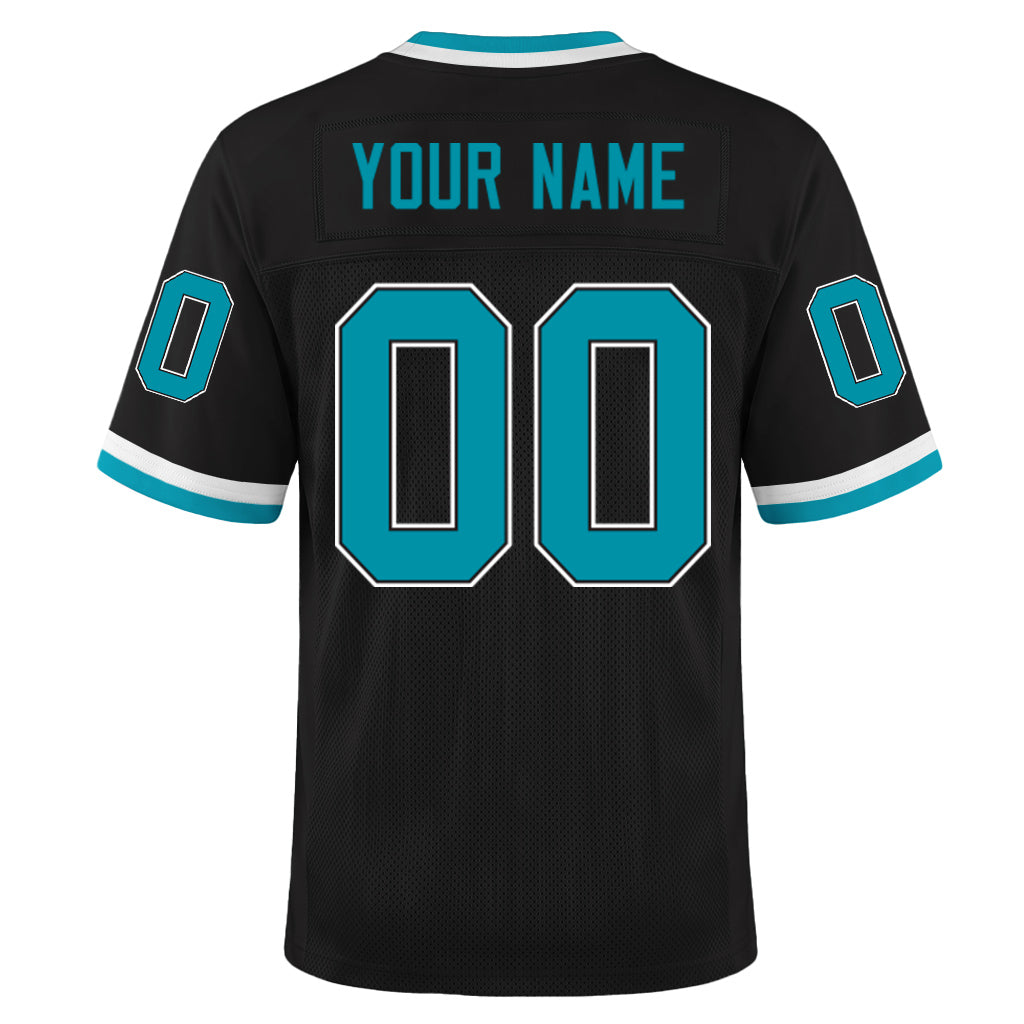 Custom Black Teal-White Mesh Football Jersey