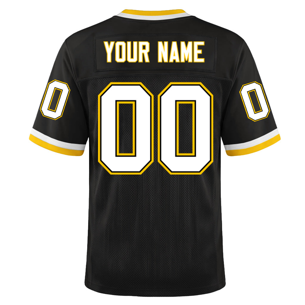 Custom Black White-Gold Mesh Throwback Mesh Football Jersey
