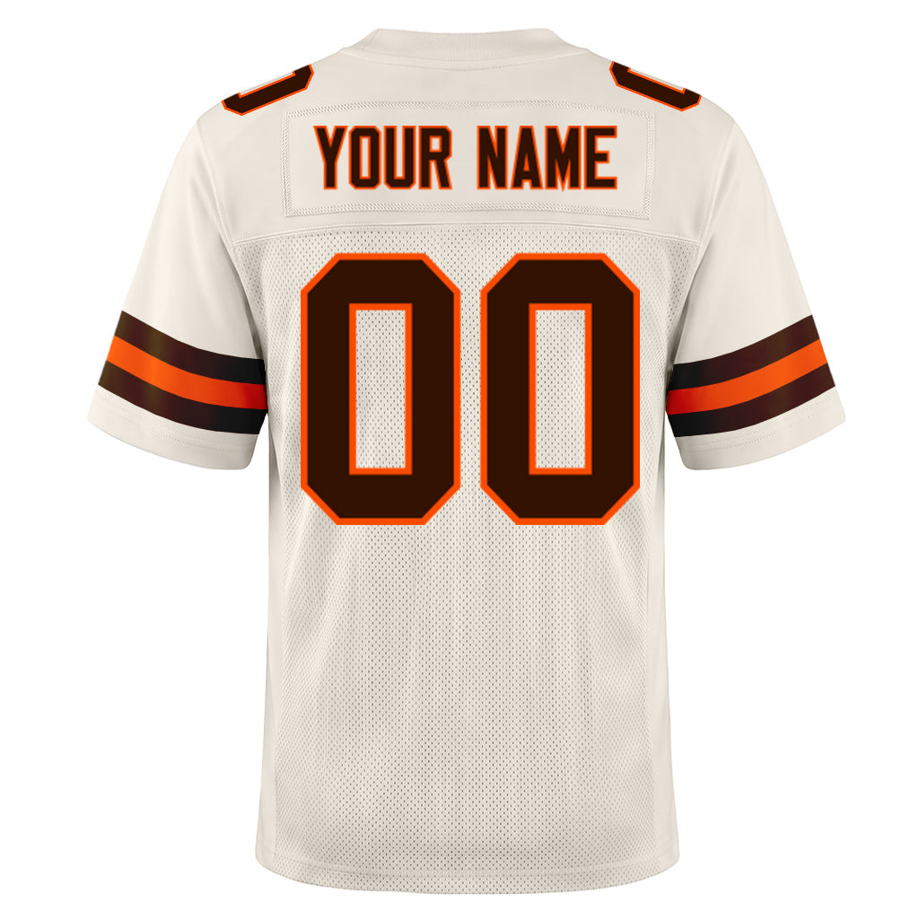 Custom Cream Brown-Orange Mesh Football Jersey