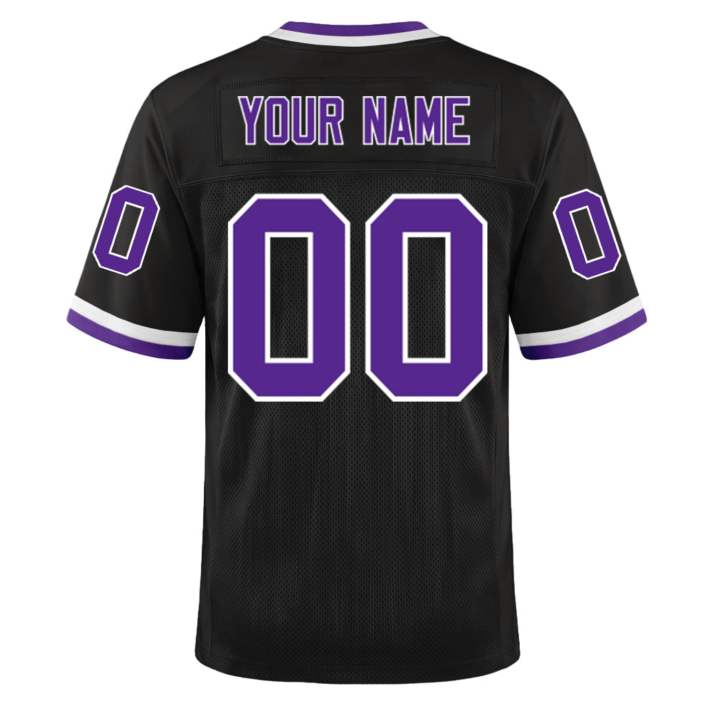 Custom Black Purple-White Mesh Throwback Mesh Football Jersey