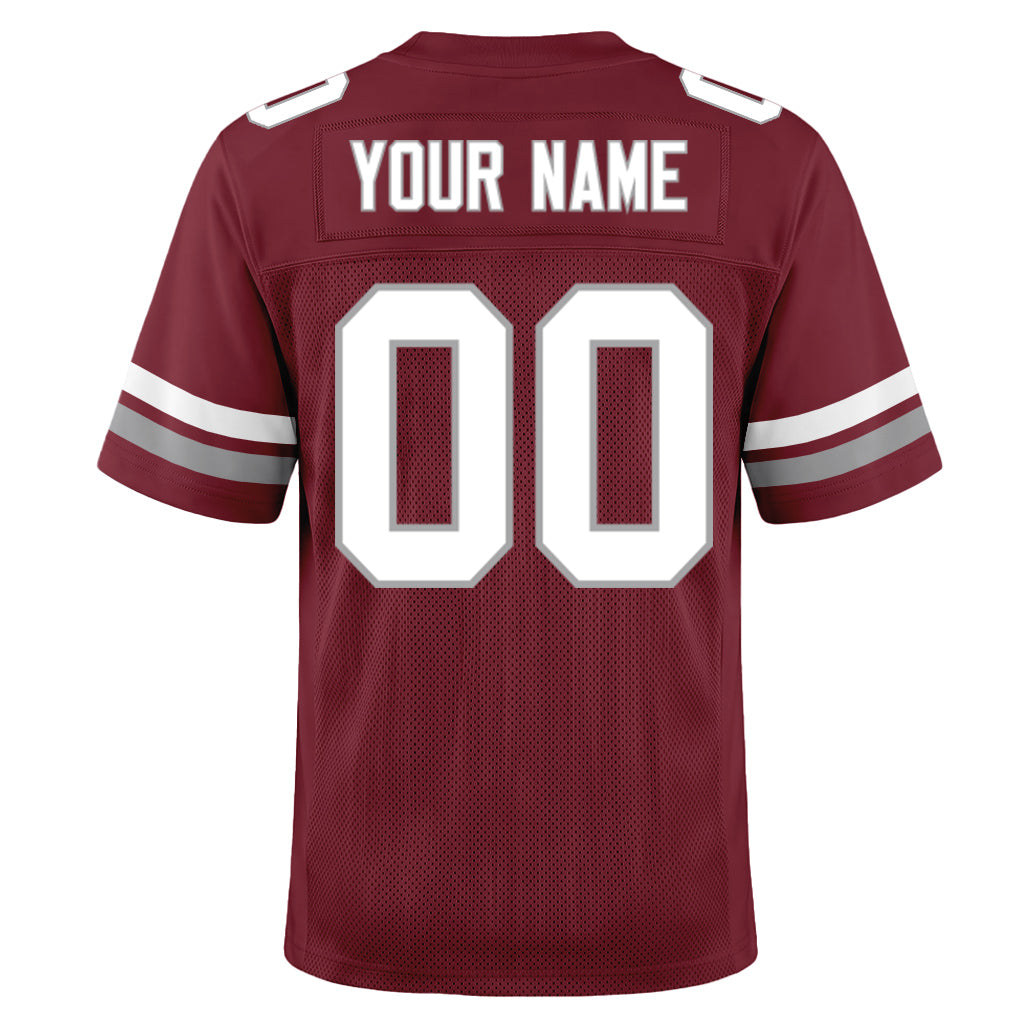 Custom Burgundy White-Gray Mesh Football Jersey