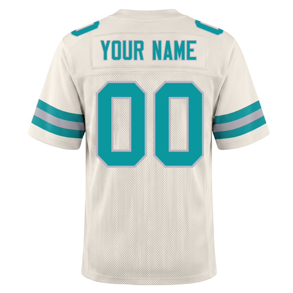 Custom Cream Teal-Gray Mesh Football Jersey