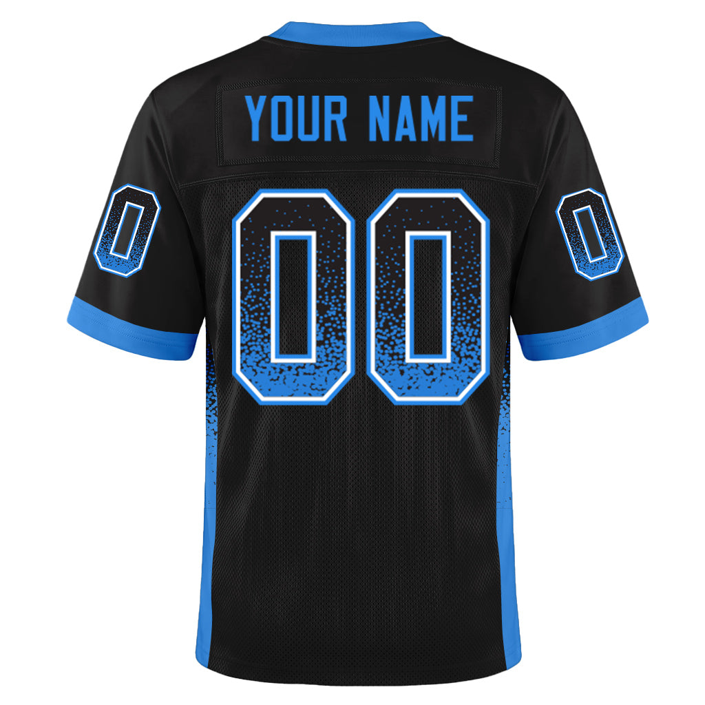Custom Black Electric Blue-White Mesh Drift Fashion Mesh Football Jersey
