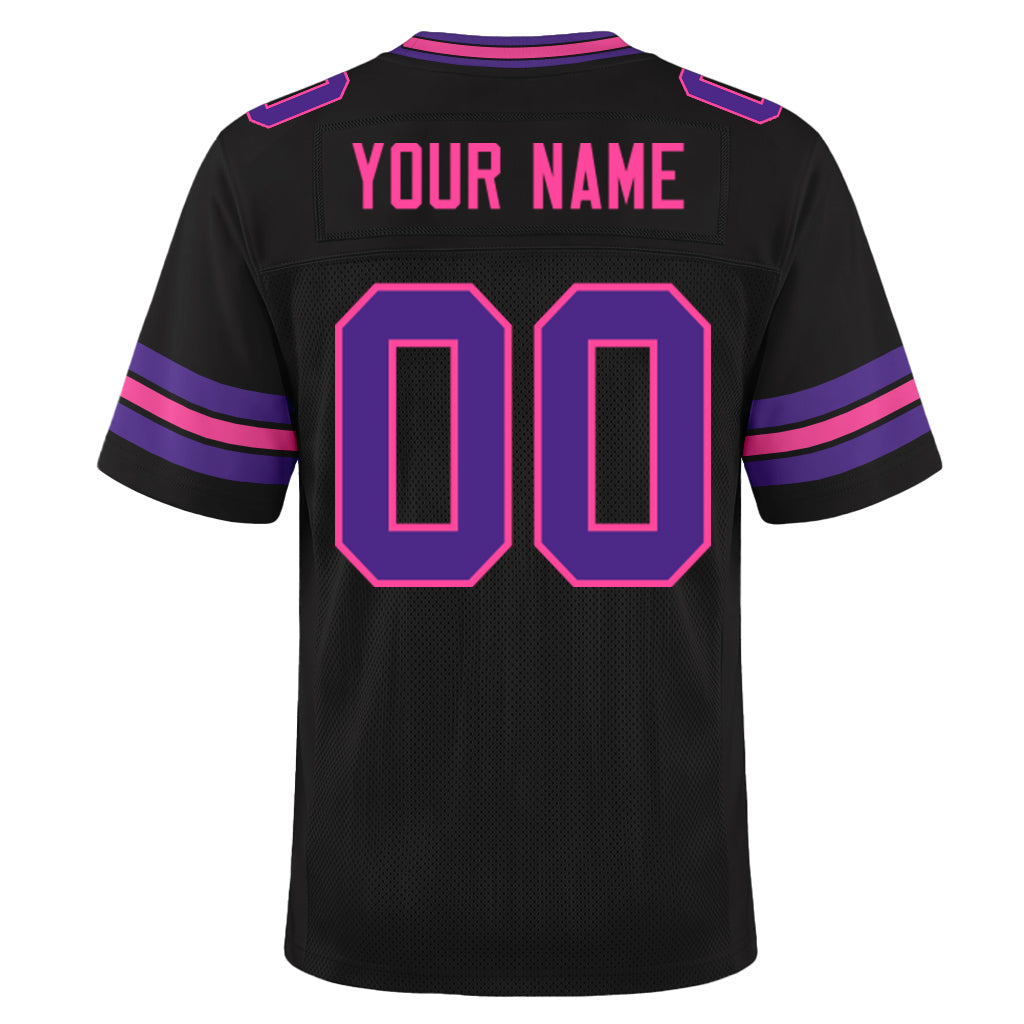 Custom Black Purple-Pink Mesh Football Jersey