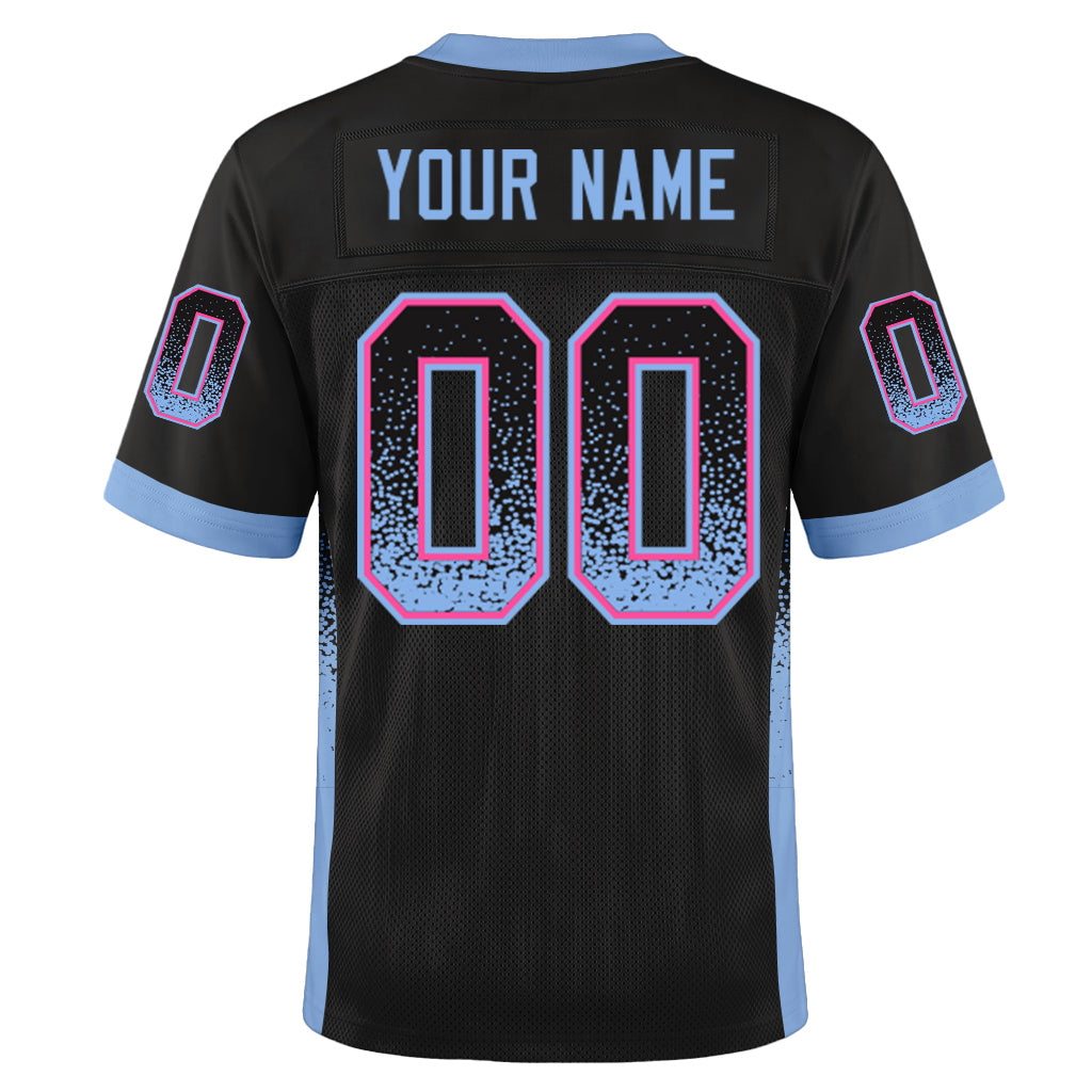 Custom Black Light Blue-Pink Mesh Drift Fashion Mesh Football Jersey