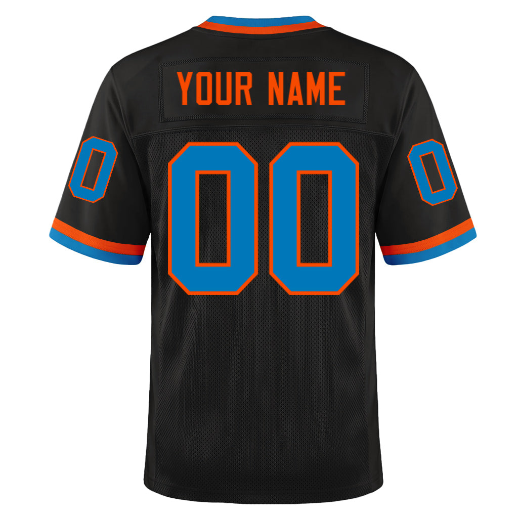 Custom Black Blue-Orange Mesh Throwback Mesh Football Jersey