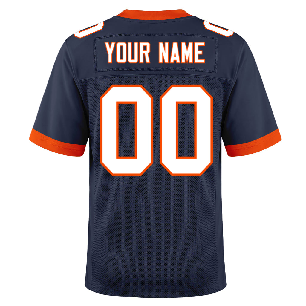Custom Navy White-Orange Mesh Football Jersey