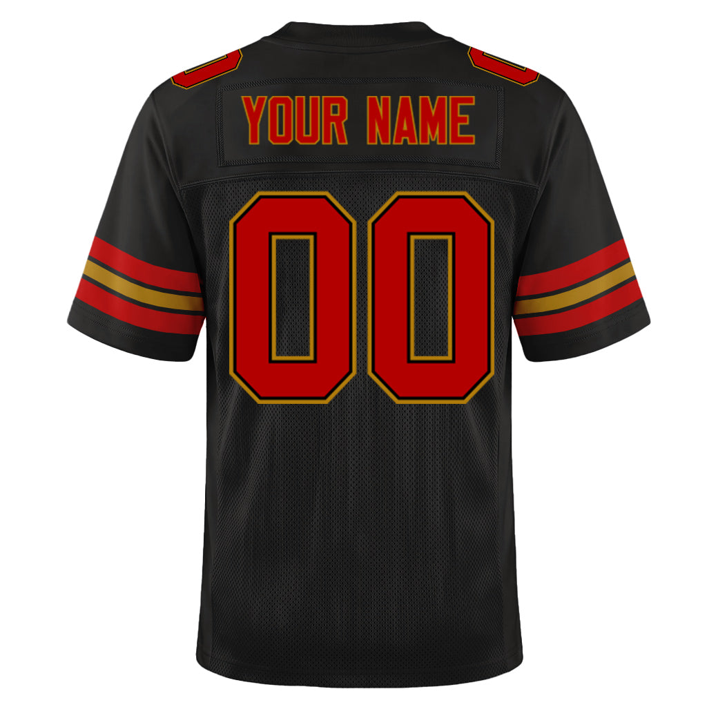 Custom Black Red-Old Gold Custom Name Mesh Football Jersey