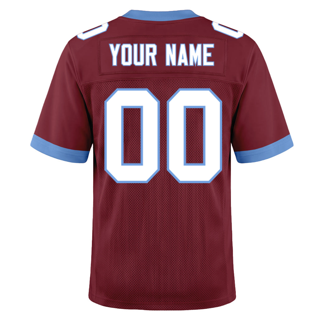 Custom Burgundy White-Electric Blue Mesh Football Jersey