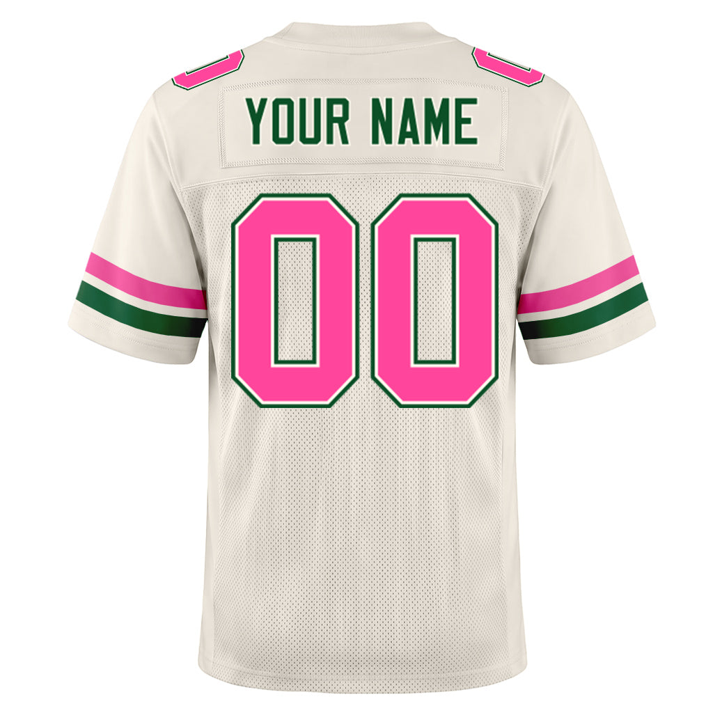 Custom Cream Pink-Kelly Green Mesh Football Jersey