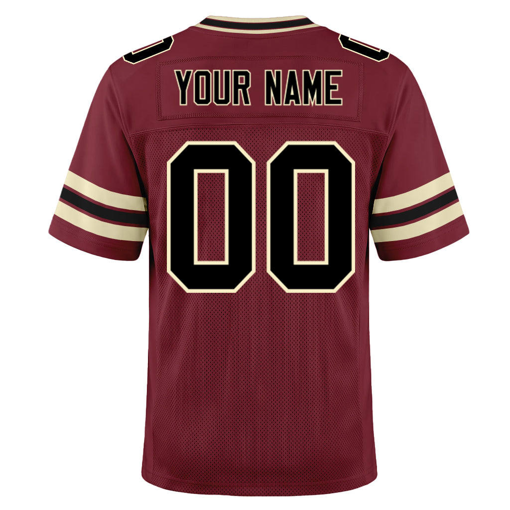 Custom Burgundy Black-City Cream Mesh Football Jersey