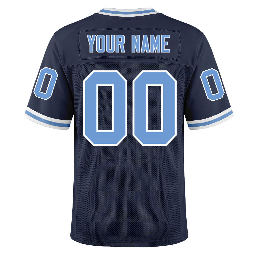 Custom Navy Light Blue-White Mesh Football Jersey