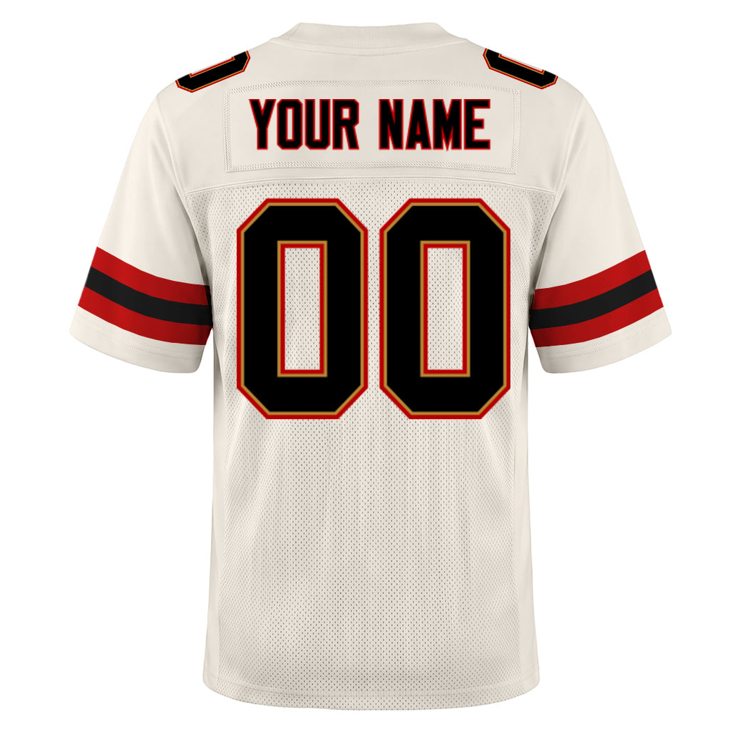 Custom Cream Black-Red Mesh Football Jersey