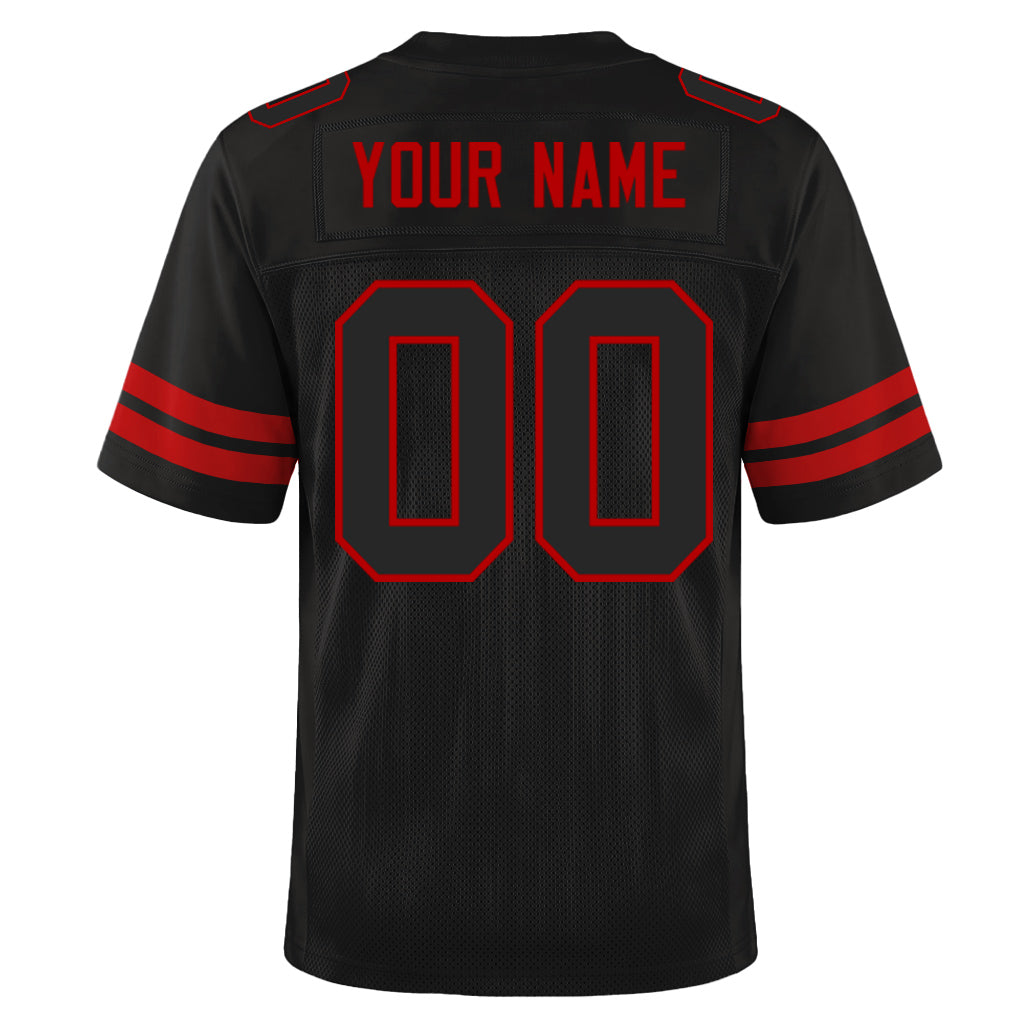 Custom Black Black-Red Custom Name Mesh Football Jersey