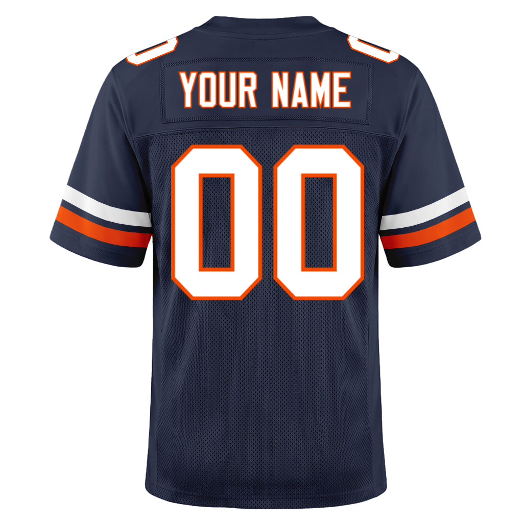 Custom Navy White-Orange Mesh Football Jersey