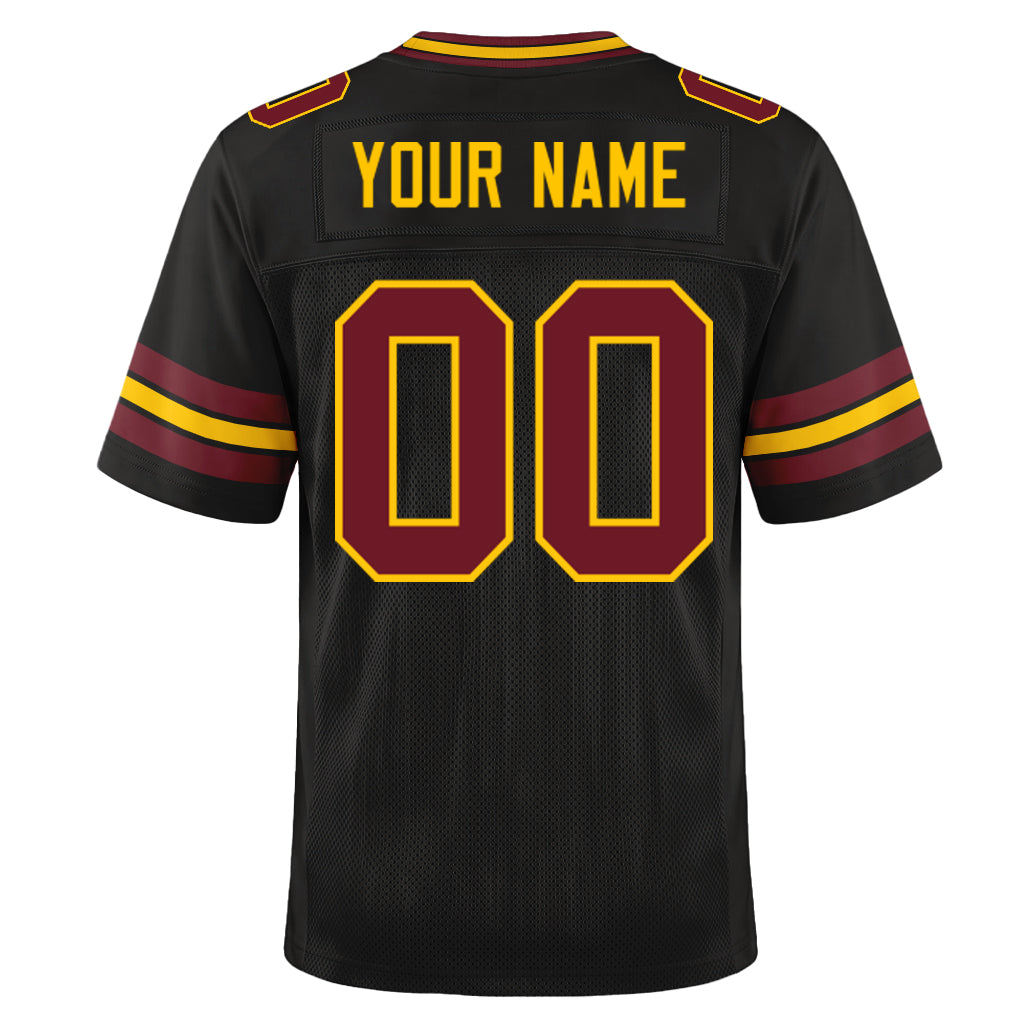 Custom Black Burgundy-Gold Mesh Football Jersey