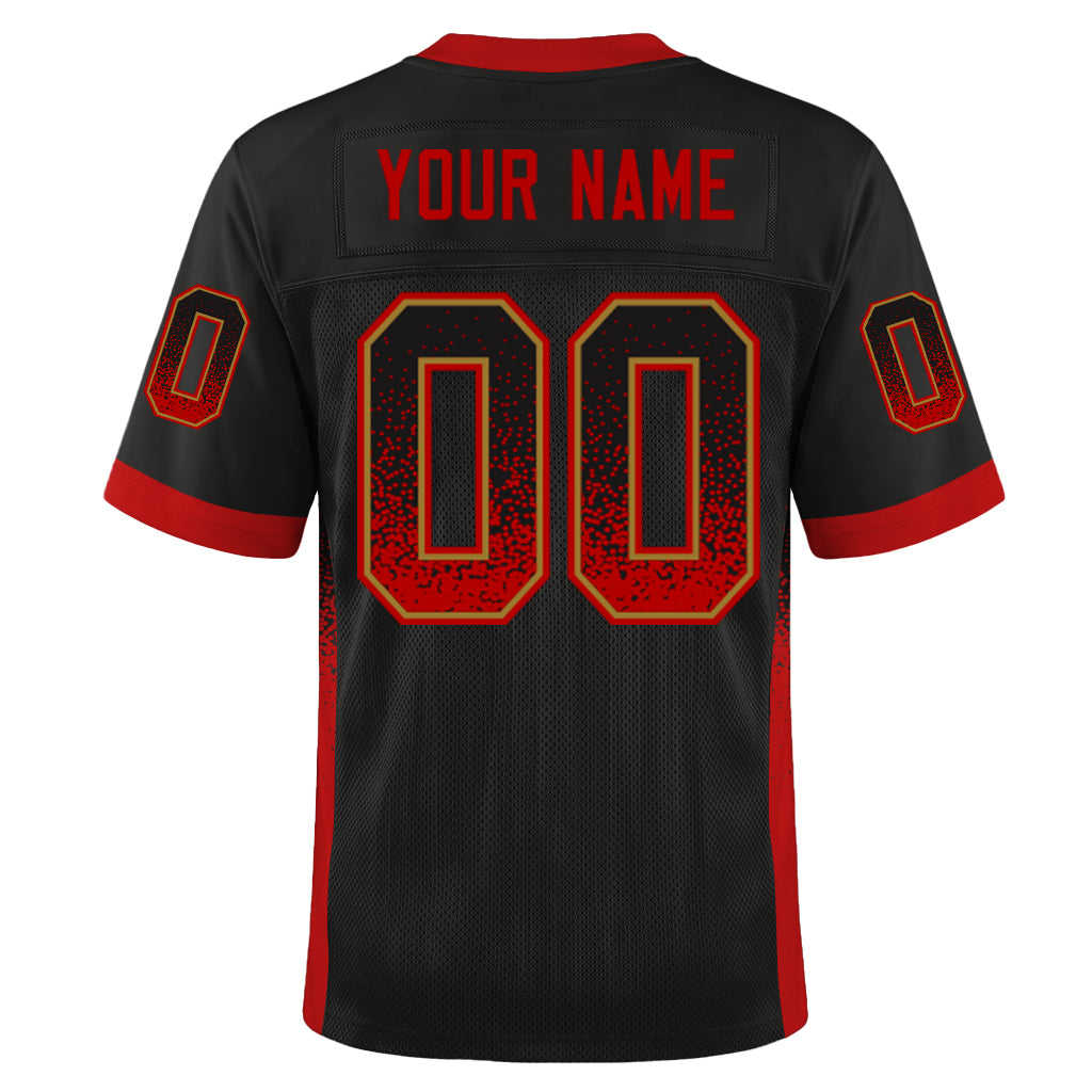 Custom Black Red-Old Gold Drift Fashion Custom Name Mesh Football Jersey