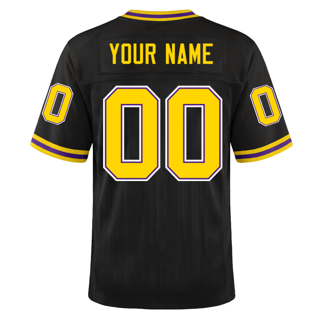 Custom Black Gold-Purple Mesh Throwback Mesh Football Jersey